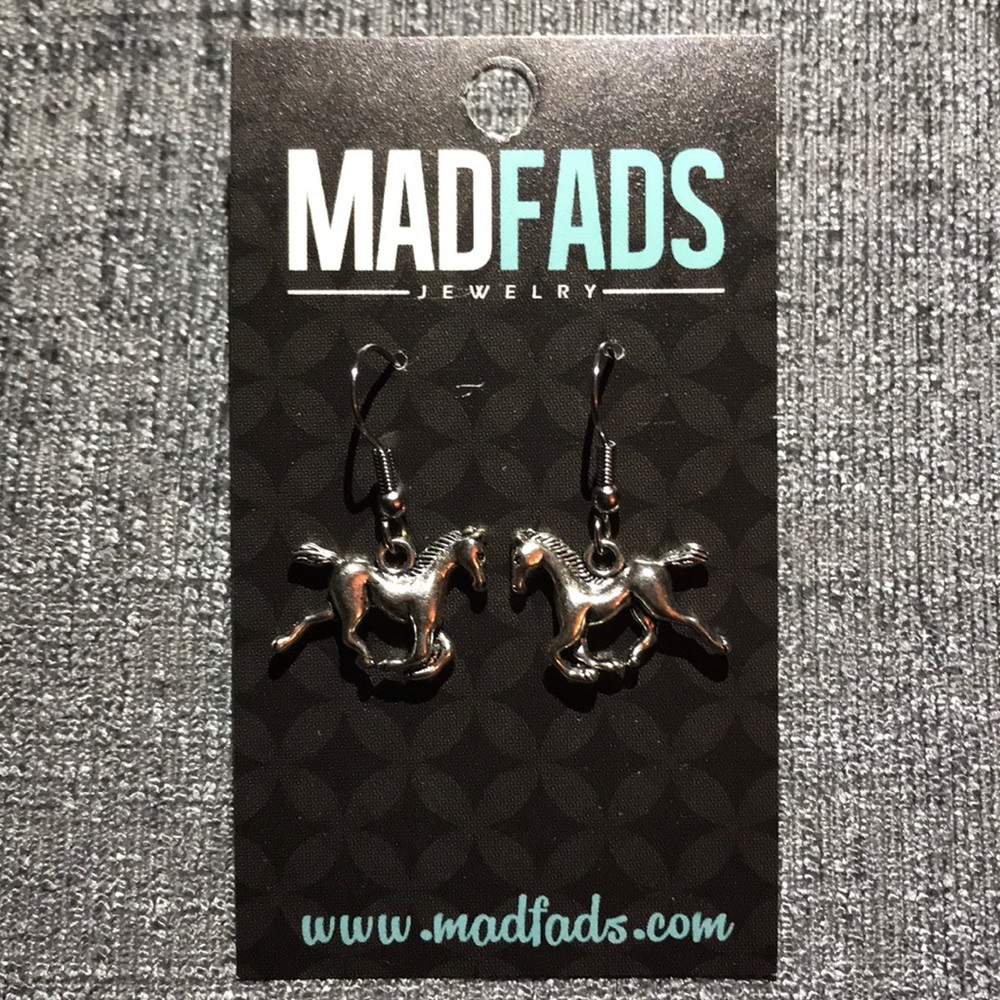 Silver Horse Drop Earrings